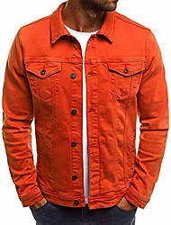 cheap -men&#039;s autumn winter button solid color vintage denim jacket tops blouse coat outwear (red,m)