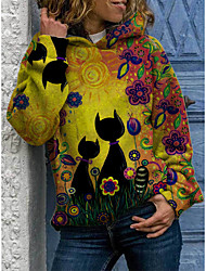 cheap -Women&#039;s Hoodie Pullover Print Cat Animal Patterned Daily Cotton Basic Casual Hoodies Sweatshirts  Blue Purple Yellow