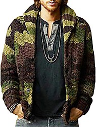cheap -Men&#039;s Cardigan Knitted Camouflage Acrylic Fibers Long Sleeve Sweater Cardigans Shirt Collar Fall Winter Army Green