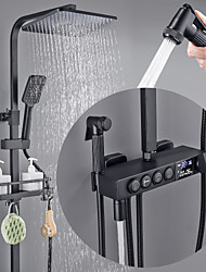cheap -Modern Style Shower System with LED Display Thermostatic Mixer valve Set Handshower Included Pullout/Shelf Rainfall Shower Electroplated Mount Outside Ceramic Valve Bath Shower Mixer Taps