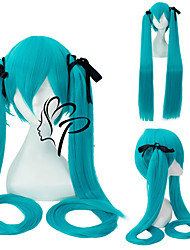 cheap -Vocaloid Sakura Miku Cosplay Wigs Women&#039;s With 2 Ponytails 32 inch Heat Resistant Fiber Straight Black Green Teen Adults&#039; Anime Wig