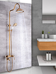 cheap -Shower System Set - Handshower Included pullout Waterfall Vintage Style / Country Antique Brass Mount Outside Ceramic Valve Bath Shower Mixer Taps