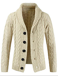 cheap -Men&#039;s Cardigan Knitted Solid Color Acrylic Fibers Long Sleeve Sweater Cardigans Crew Neck Fall Winter Beige