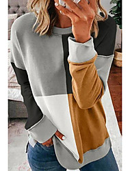 cheap -Women&#039;s Pullover Knitted Color Block Stylish Acrylic Fibers Long Sleeve Loose Sweater Cardigans Crew Neck Fall Winter Gray