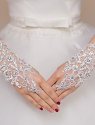 cheap -Polyester / Terylene Wrist Length Glove Sweet Style / Flower Style With Floral / Crystals / Rhinestones Wedding / Party Glove