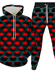 cheap -Men&#039;s 3D Hoodies Set Graphic 3D 2 Piece Hooded Daily 3D Print Casual Hoodies Sweatshirts  Long Sleeve Blue Purple Green