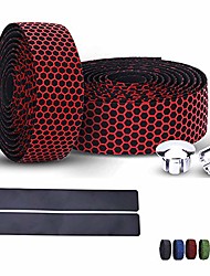 cheap -bike handlebar tape, superior breathable hexagon non-slip silicone bar tape adhesive back for dorp bars, with bar plugs, 2pcs per set (red)