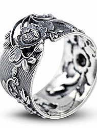 cheap -999 pure sterling silver open rings for women lover party gift vintage peony flower silver jewelry accessories