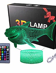 cheap -Shark 3D Nightlight Night Light For Children Color-Changing Adorable Remote Control Touch Dimmer Gradient Mode Thanksgiving Day Christmas AA Batteries Powered USB 1pc