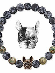 cheap -8mm real snowflake obsidian beaded bracelet with french bulldog mascot theme and natural dzi agate meditation gemstone beads anxiety healing crystal bracelet dog lover friendship gift unisex