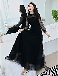 cheap -A-Line Little Black Dress Elegant Party Wear Prom Dress High Neck Long Sleeve Floor Length Lace with Ruffles 2022