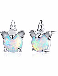 cheap -925 sterling silver stud earrings unicorn earrings for girls,opal earrings for women hypoallergenic animal tiny cute earrings jewelry gifts