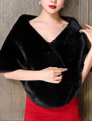 cheap -Long Sleeve Shawls Faux Fur Wedding Women&#039;s Wrap With Solid