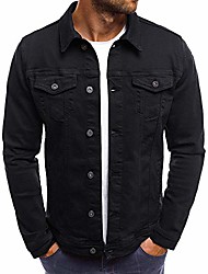 cheap -men&#039;s autumn winter button solid color vintage denim jacket tops blouse coat top cardigan outwear(black, m)