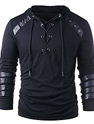 cheap -men&#039;s hooded jacket men winter drawstring vintage leather patchwork long sleeve hooded tops blouses black