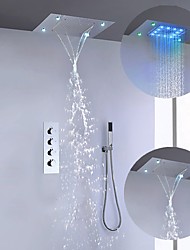 cheap -Modern Style 500*360 Chrome LED Shower Faucet Sets with Stainless Steel Shower Head and Handshower Ceiling Mounted Water Fall/Jet/Rainfall Shower Head(The Product Needs to be Electrified to Use)