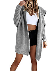 cheap -Women&#039;s Cardigan Knitted Solid Color Casual Acrylic Fibers Long Sleeve Loose Sweater Cardigans Hooded Fall Winter Gray Khaki Black