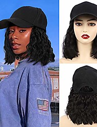cheap -Short Wave Baseball Cap Wig with Curly Hair Extensions Synthetic Wave Wig Hat for Women Adjustable Black Baseball Hat
