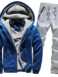 cheap -men&#039;s tracksuits winter zipper hooded sweatshirt jackets coat and jogger sweatpants thickening 2pcs sets with pockets