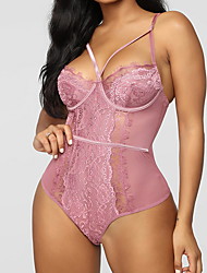 cheap -Women&#039;s Lace Plus Size Super Sexy Bodysuits Nightwear Solid Colored Blushing Pink / White / Black M XL 3XL