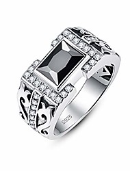 cheap -antique style jewelry synthetic black spinel cz halo 925 sterling silver wedding band ring for men size 7