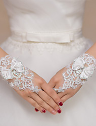 cheap -Polyester / Terylene Wrist Length Glove Floral With Floral / Crystals / Rhinestones Wedding / Party Glove