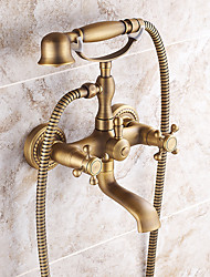 cheap -Shower Faucet / Rainfall Shower Head System Set - Handshower Included pullout Vintage Style / Country Antique Brass / Electroplated Mount Outside Ceramic Valve Bath Shower Mixer Taps / Two Handles