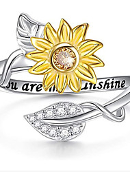 cheap -sunflower ring you are my sunshine stainless steel adjustable cubic zirconia cz jewelry for women girls size 8