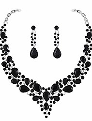 cheap -womens black crystal statement necklace earrings jewelry sets for bridal wedding dress