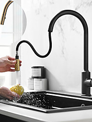 cheap -Retro Style Brass Kitchen Faucet Single Handle One Hole Ti-PVD/Painted Finishes Pull-out/­High Arc Free Standing Contemporary/Kitchen Taps Contain with Cold and Hot Water