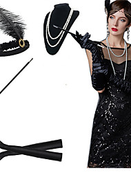 cheap -The Great Gatsby Charleston Roaring 20s 1920s Costume Accessory Sets Gloves Necklace Flapper Headband Women&#039;s Feather Feather Plastic Costume White / Black / Red Vintage Cosplay Party Prom / Scarf