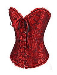 cheap -Corset Women‘s Plus Size Bustiers Corsets Overbust Corset Tummy Control Push Up Jacquard Abstract Flower Hook &amp; Eye Lace Up Nylon Polyester Cotton Halloween Wedding Party Birthday Party
