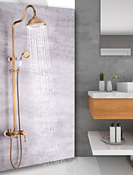 cheap -Shower System Set - Handshower Included pullout Waterfall Vintage Style / Country Antique Brass Mount Outside Ceramic Valve Bath Shower Mixer Taps
