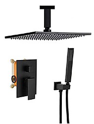 cheap -Modern Style 10 Inch Matte Black Shower Faucets Sets Complete with Stainless Steel Shower Head and Solid Brass Handshower Mount Inside Rainfall Shower Head Syste