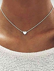 cheap -heart choker necklace delicate love necklace pendant necklace silver jewelry for women and girls (silver)