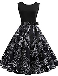 cheap -Women&#039;s Swing Dress Knee Length Dress Black Sleeveless Florals Solid Color Print Spring Summer Crew Neck Casual Vintage Party 2022 S M L XL 2XL