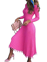 cheap -Women&#039;s Swing Dress Midi Dress Apricot Black Purple Pink Sky Blue Royal Blue Rose Red Long Sleeve Solid Color Spring Summer Casual Daily 2022 S M L XL