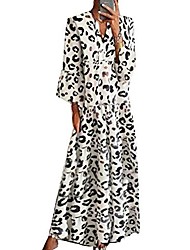 cheap -Women&#039;s A Line Dress Maxi long Dress White leopard Long Sleeve Pattern Fall Spring Casual Daily 2022 S M L XL XXL XXXL 4XL