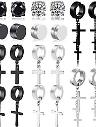 cheap -1 pair unisex stainless steel magnetic earrings for men women cz clip on non pierced dangle earrings set 8mm