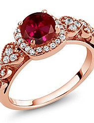 cheap -1.32 ct round red created ruby 18k rose gold plated silver women&#039;s ring (size 8)