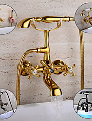 cheap -Brass Bathtub Faucet,Retro Antique Royal Style Wall Mounted / Deck Mounted Bath Roman Tub Bath Shower Mixer Taps with Handheld Shower for Wash Shower Room