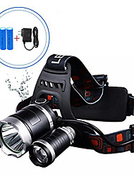 cheap -T1 Headlamps Waterproof LED LED 3 Emitters 4 Mode with Battery and USB Cable Waterproof Adjustable Camping / Hiking / Caving Cycling / Bike Hunting Black