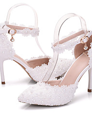 cheap -Women&#039;s Wedding Shoes Ankle Strap Heels Wedding Heels Bridal Shoes Pearl Buckle Lace Stiletto Heel Pointed Toe Business Sexy Minimalism Wedding Party &amp; Evening PU Ankle Strap Fall Spring Solid