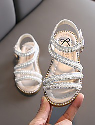 cheap -Girls&#039; Sandals Dress Shoes Flat Flower Girl Shoes PU Lace up Little Kids(4-7ys) Big Kids(7years +) Flower Event / Party Daily Water Shoes Walking Shoes Rhinestone Pearl Pink Silver Gold Spring Summer