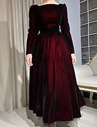 cheap -A-Line Elegant Vintage Wedding Guest Formal Evening Dress Jewel Neck Long Sleeve Ankle Length Tulle with Pleats 2022
