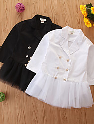 cheap -Kids Girls&#039; Suit &amp; Blazer White Black Patchwork Solid Colored Mesh Basic School / Long / Cotton