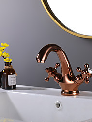 cheap -Bathroom Sink Faucet - FaucetSet Oil-rubbed Bronze / Antique Brass / Electroplated Centerset Two Handles One HoleBath Taps