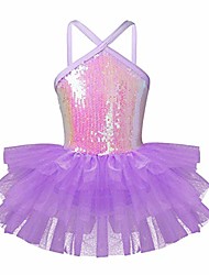 cheap -Kids Girls Shiny Sequins One Shoulder/Spaghetti Shoulder Straps Ballet Dance Gymnastics Leotard Tutu Dress Lavender 3