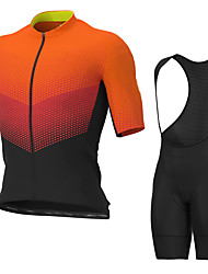 cheap -Men&#039;s Short Sleeve Cycling Jersey with Bib Shorts Black / Orange Bike Elastane Polyester Back Pocket Sports Patterned Clothing Apparel