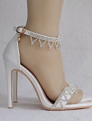 cheap -Women&#039;s Wedding Shoes Ankle Strap Heels Wedding Sandals Bridal Shoes Rhinestone Buckle Tassel Pumps Open Toe Business Sexy Minimalism Wedding Party &amp; Evening PU Ankle Strap Spring Summer Solid Colored